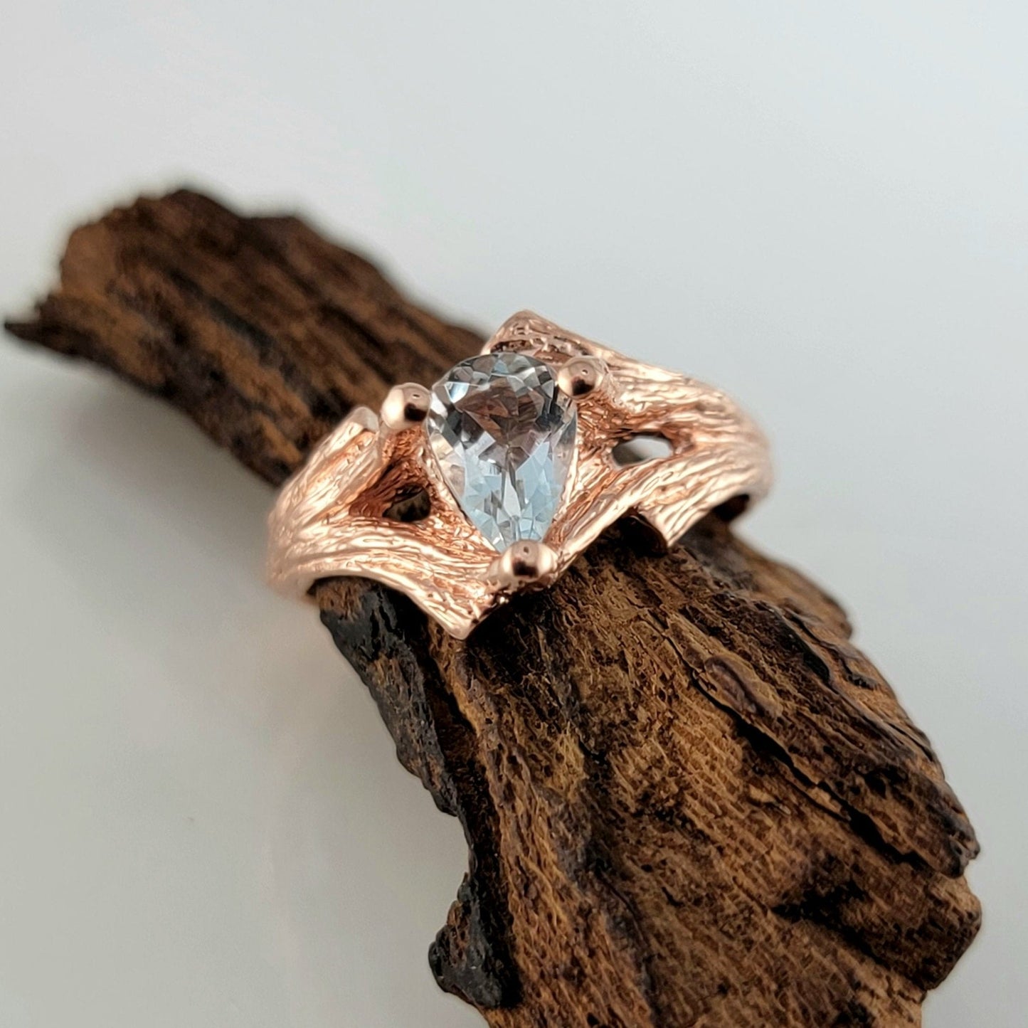 Pear Shaped Aquamarine Twig Engagement Ring or Wedding Set