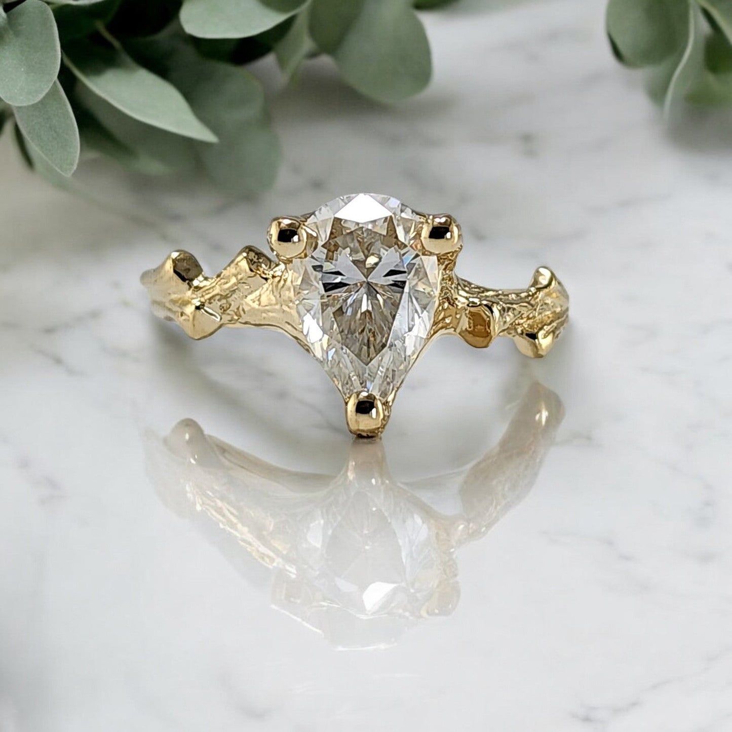Pear Shaped Moissanite Gold Engagement Ring