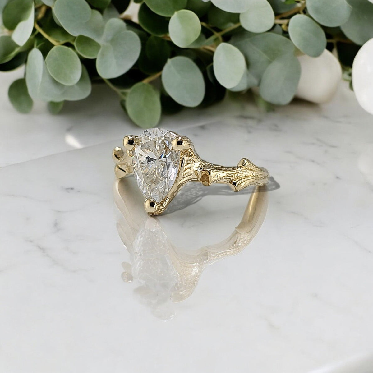 Pear Shaped Moissanite Gold Engagement Ring