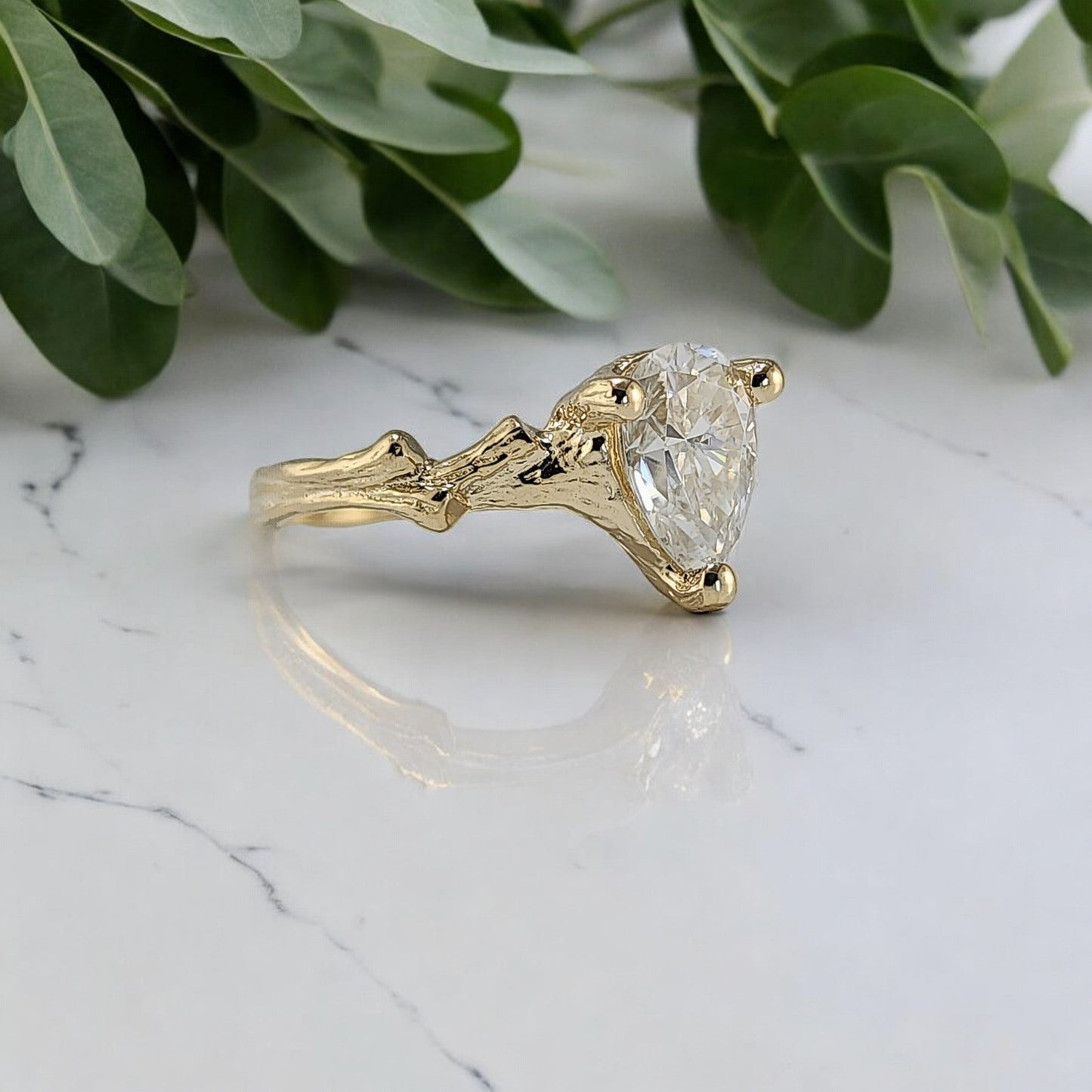 Pear Shaped Moissanite Gold Engagement Ring