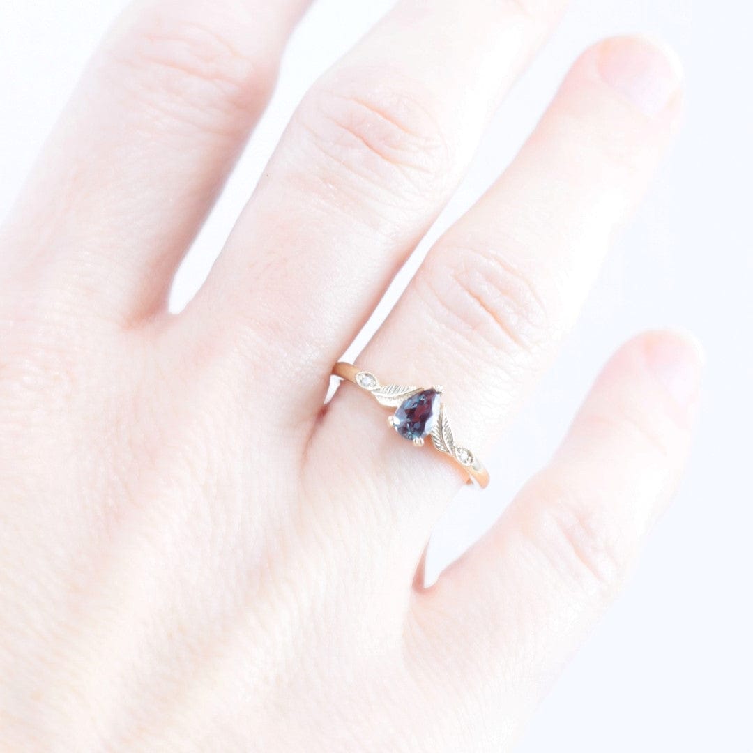 Pear Alexandrite Leaf Engagement Ring