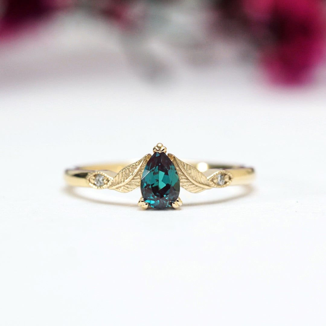 Pear Alexandrite Leaf Engagement Ring