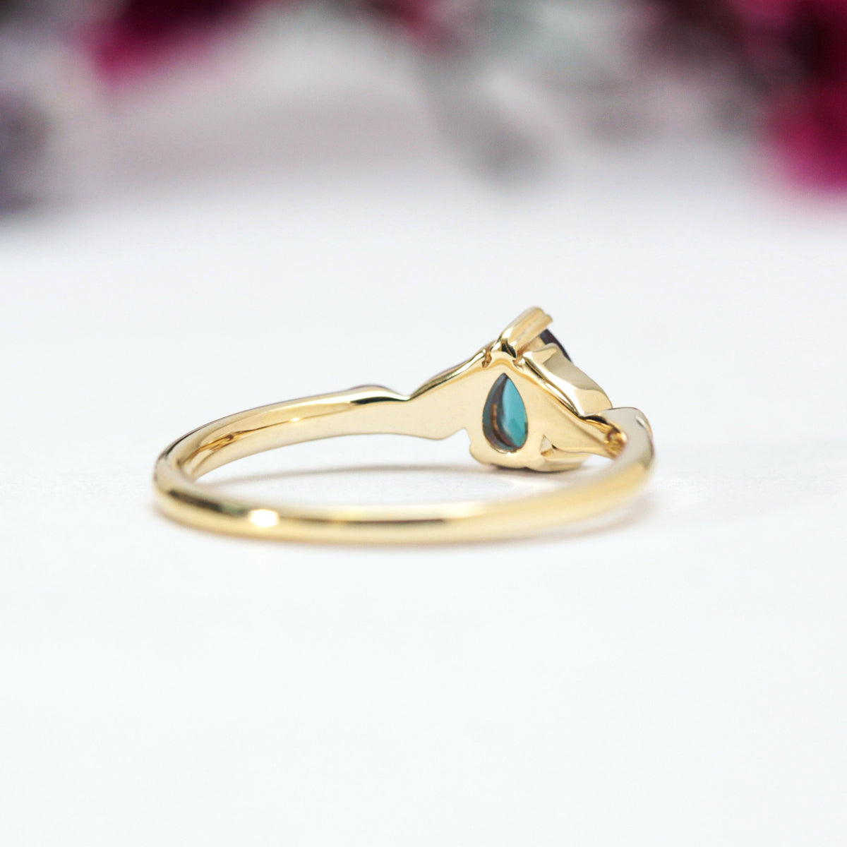 Pear Alexandrite Leaf Engagement Ring