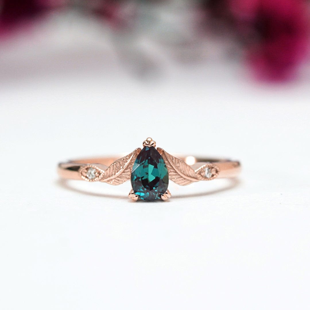 Pear Alexandrite Leaf Engagement Ring