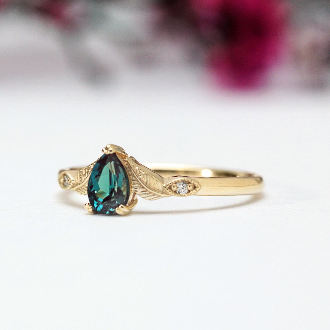 Pear Alexandrite Leaf Engagement Ring