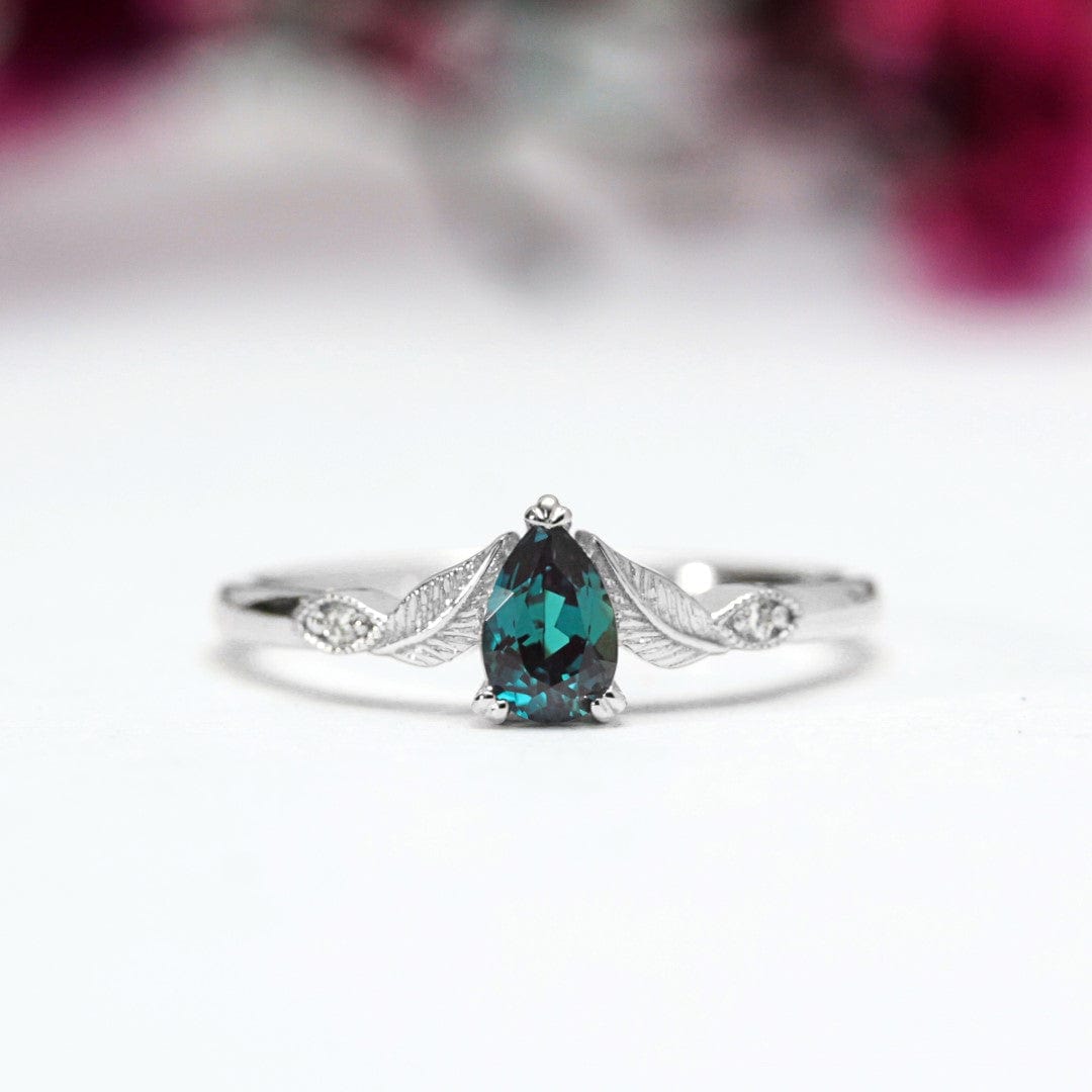 Pear Alexandrite Leaf Engagement Ring