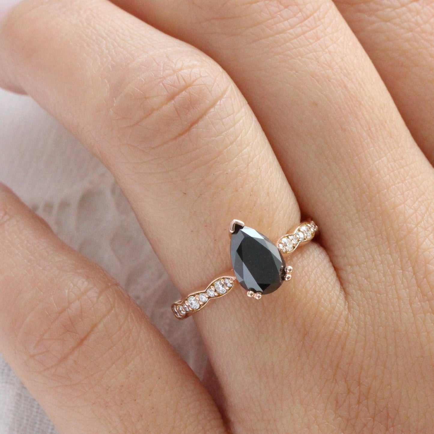 Grace’s Scallop | Pear Black Diamond Solitaire Engagement Ring