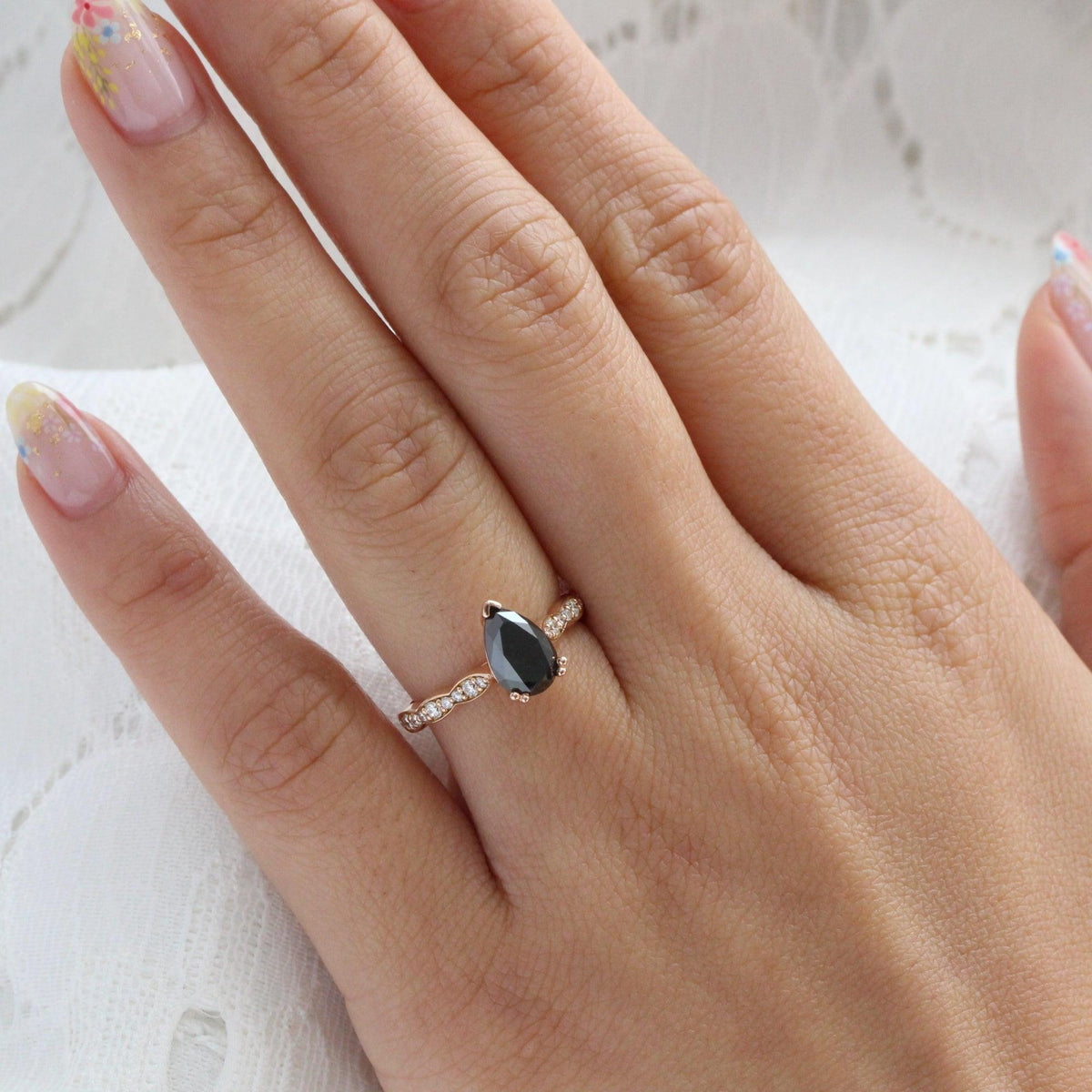 Grace’s Scallop | Pear Black Diamond Solitaire Engagement Ring