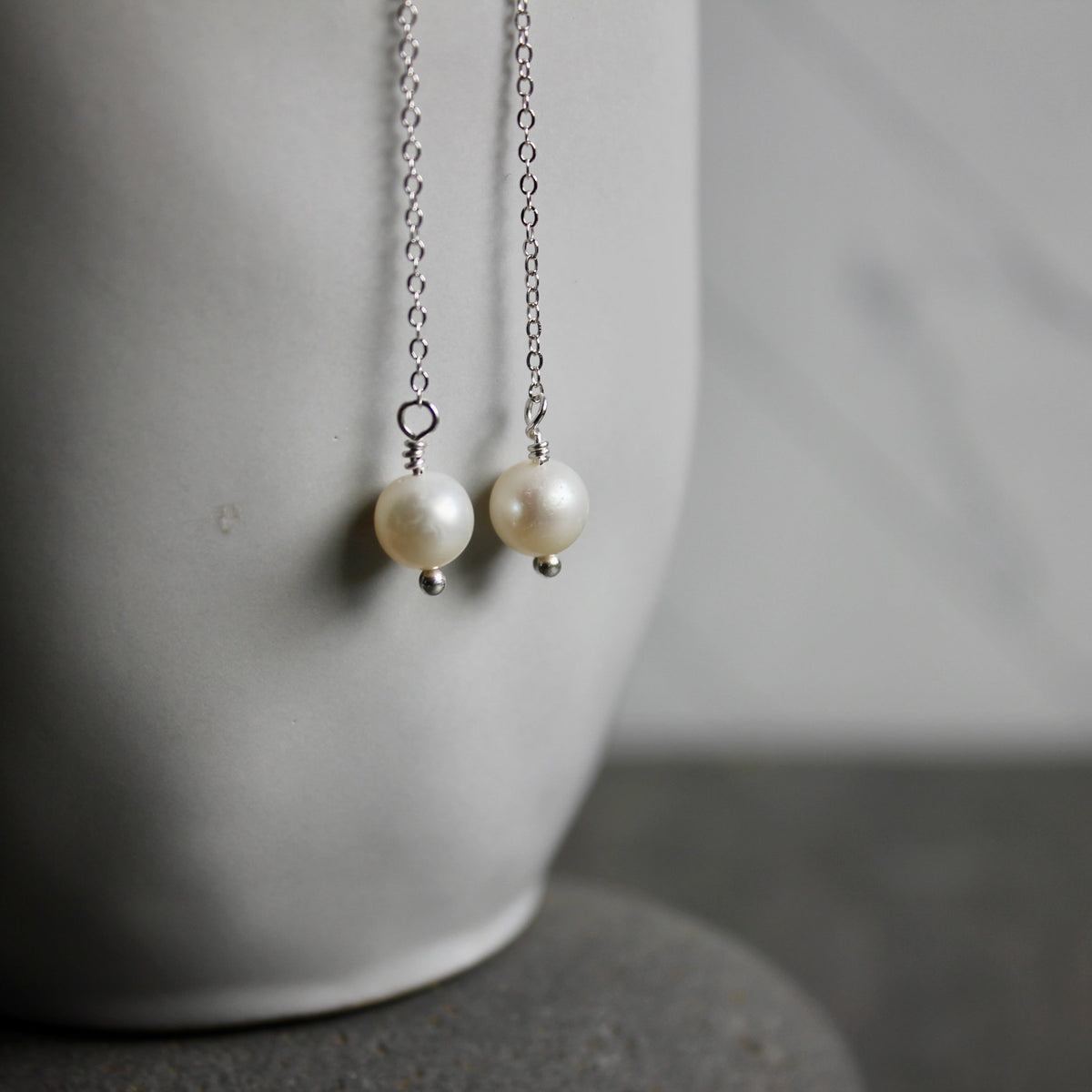 Sterling Silver Dangly Freshwater Pearl Drop Earrings | Dainty Feminine Earrings