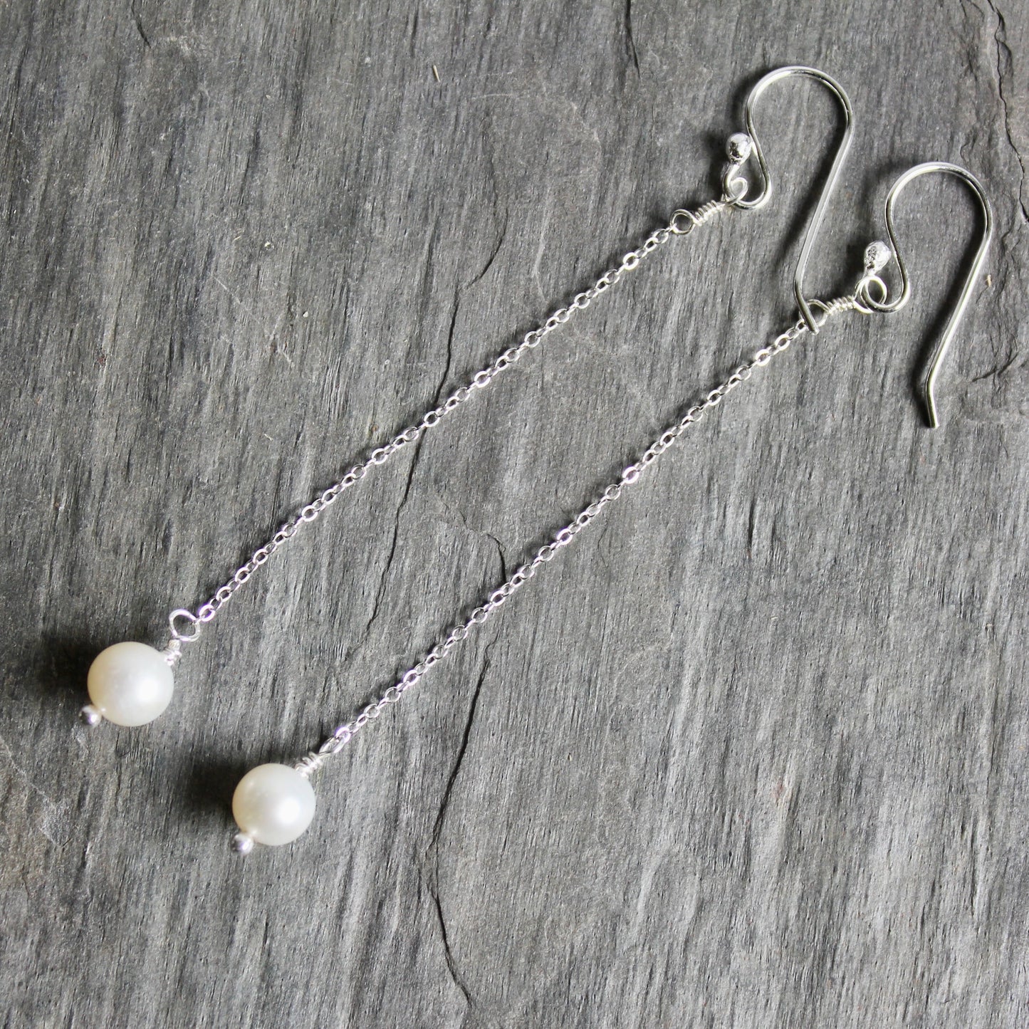 Sterling Silver Dangly Freshwater Pearl Drop Earrings | Dainty Feminine Earrings