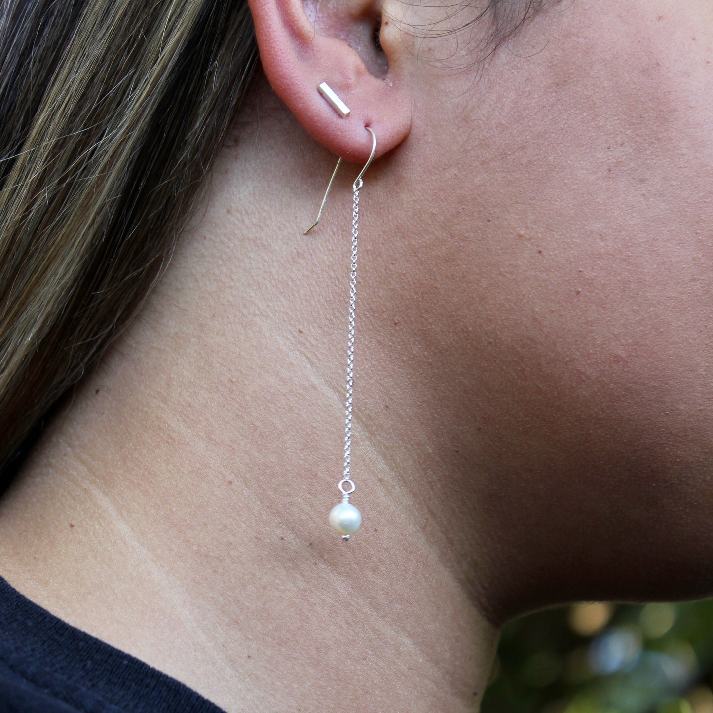 Sterling Silver Dangly Freshwater Pearl Drop Earrings | Dainty Feminine Earrings