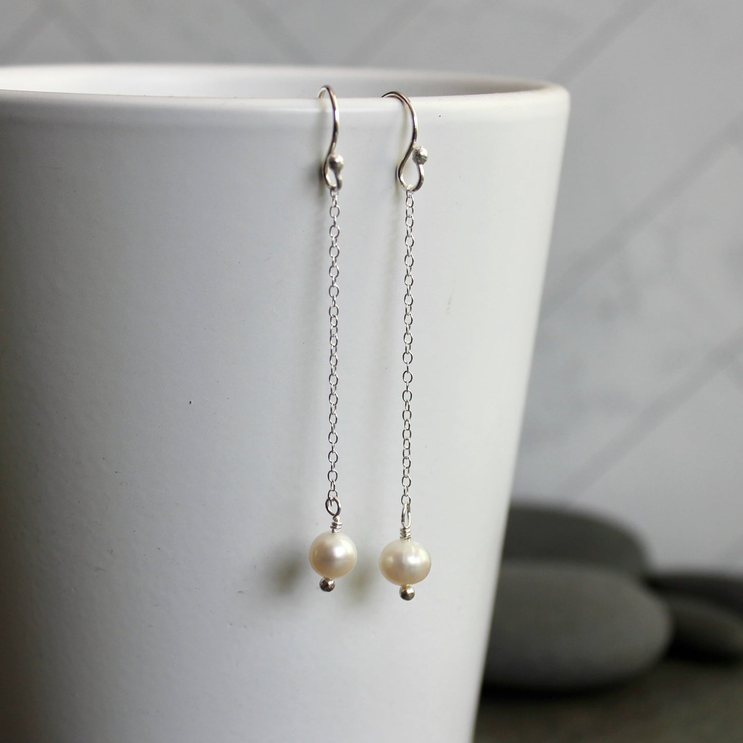 Sterling Silver Dangly Freshwater Pearl Drop Earrings | Dainty Feminine Earrings