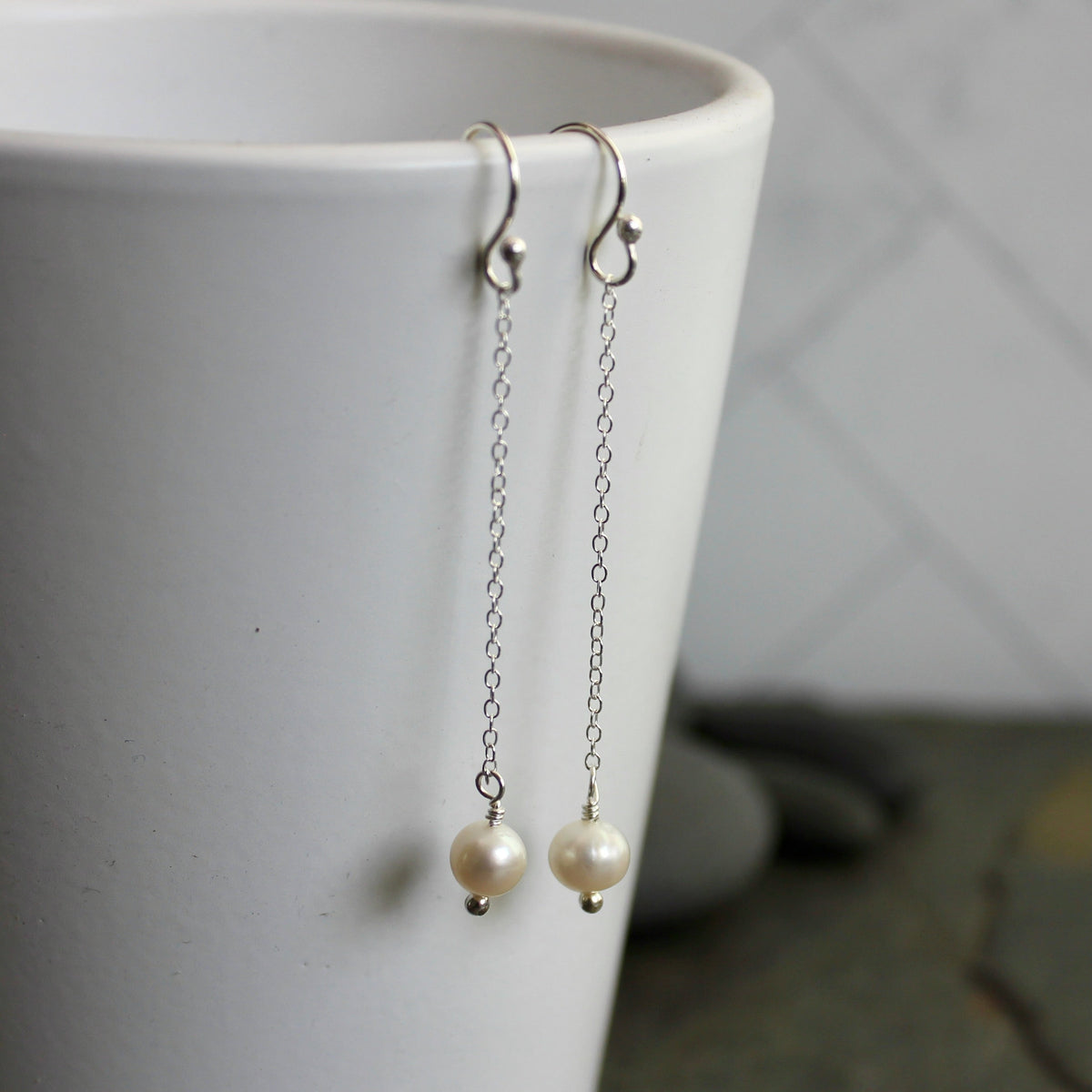Sterling Silver Dangly Freshwater Pearl Drop Earrings | Dainty Feminine Earrings
