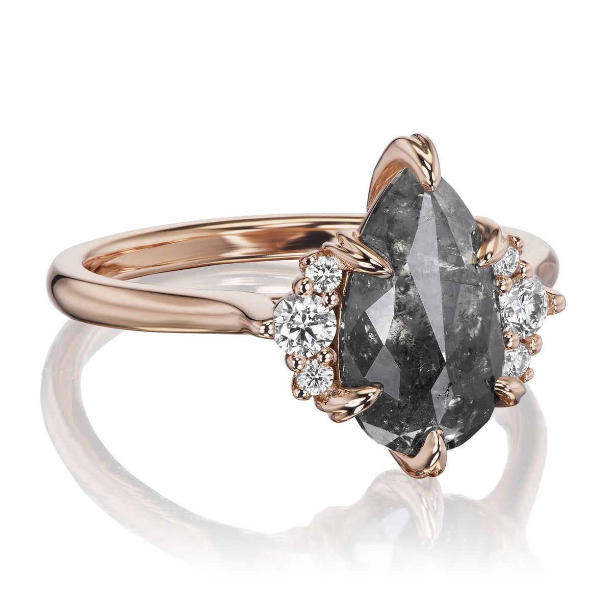 DEMI・Pear Rose Cut Salt + Pepper Diamond Center, Diamond Accents (1.42ctw)
