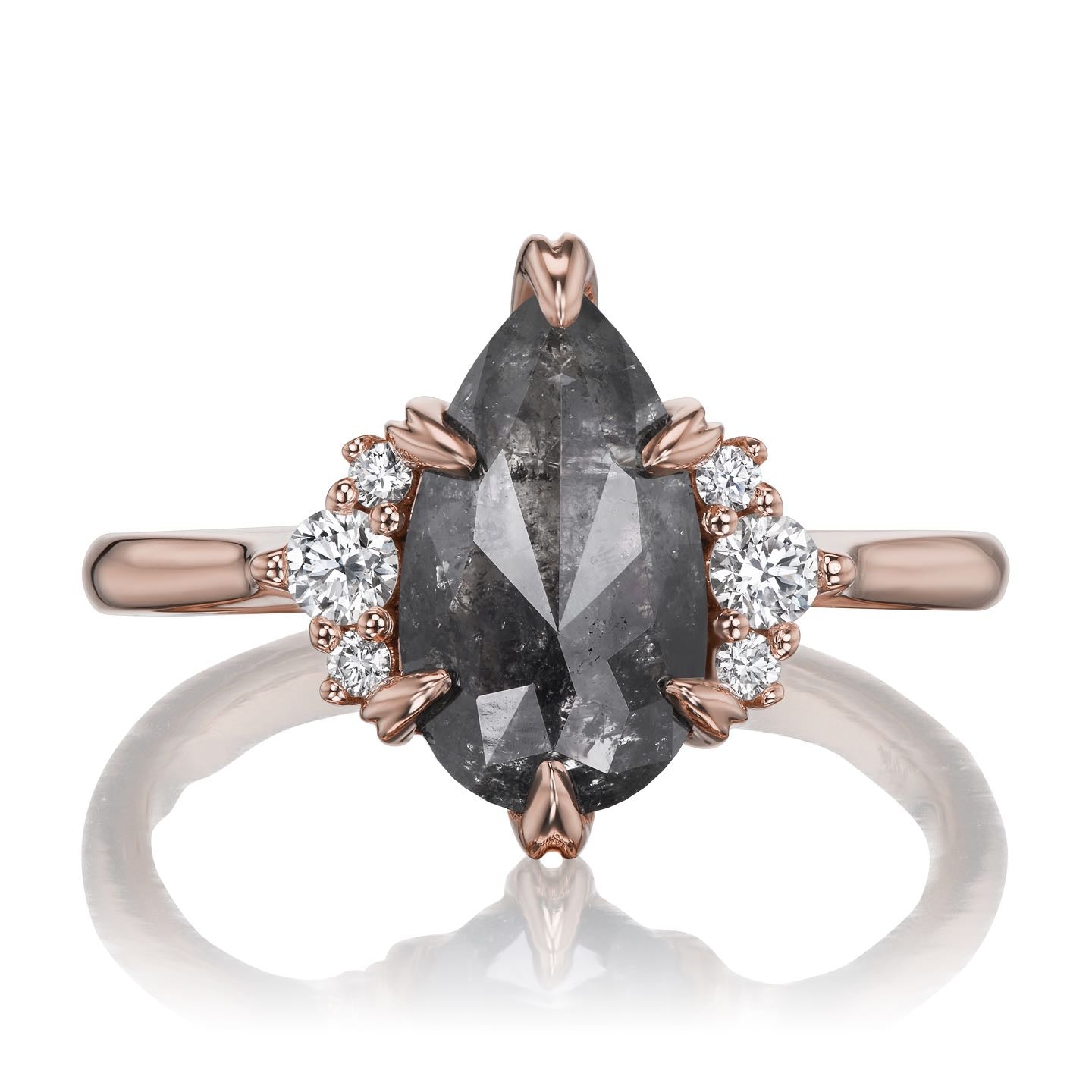 DEMI・Pear Rose Cut Salt + Pepper Diamond Center, Diamond Accents (1.42ctw)