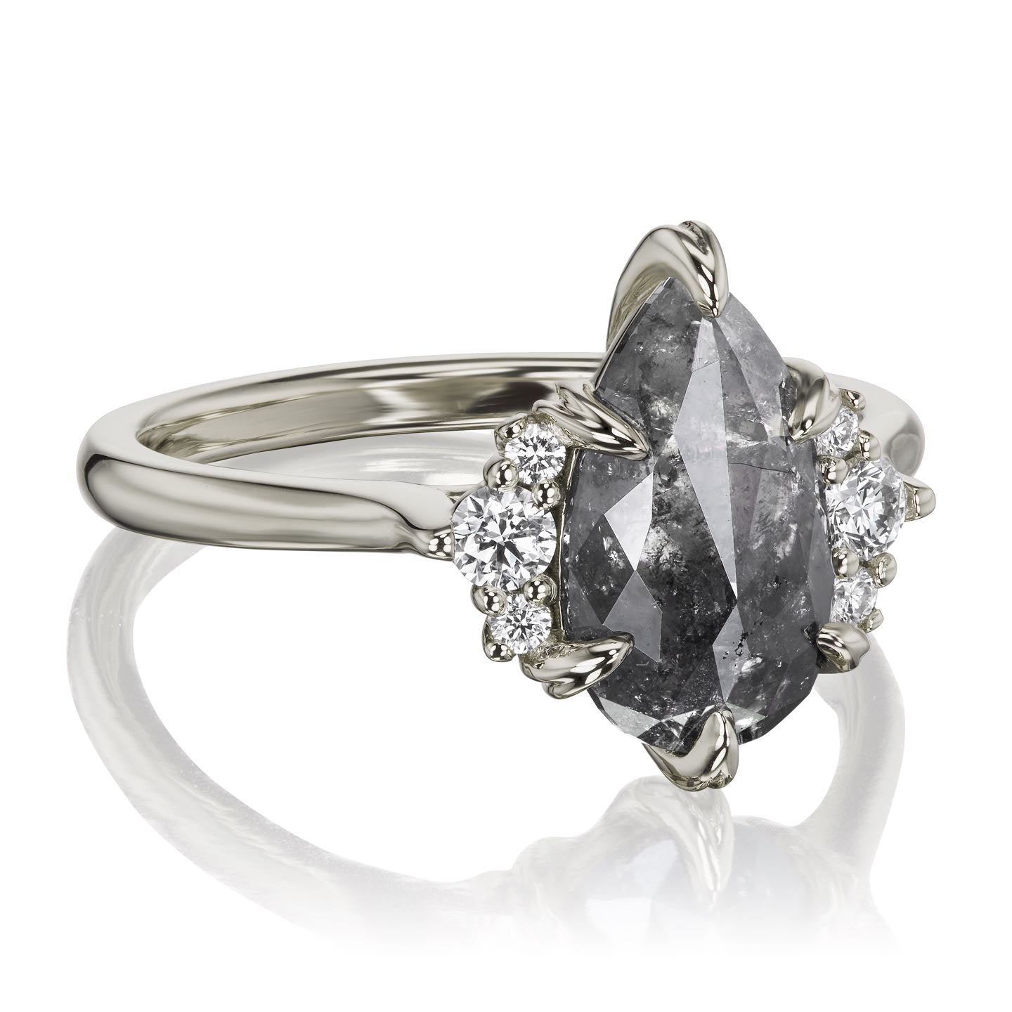 DEMI・Pear Rose Cut Salt + Pepper Diamond Center, Diamond Accents (1.42ctw)