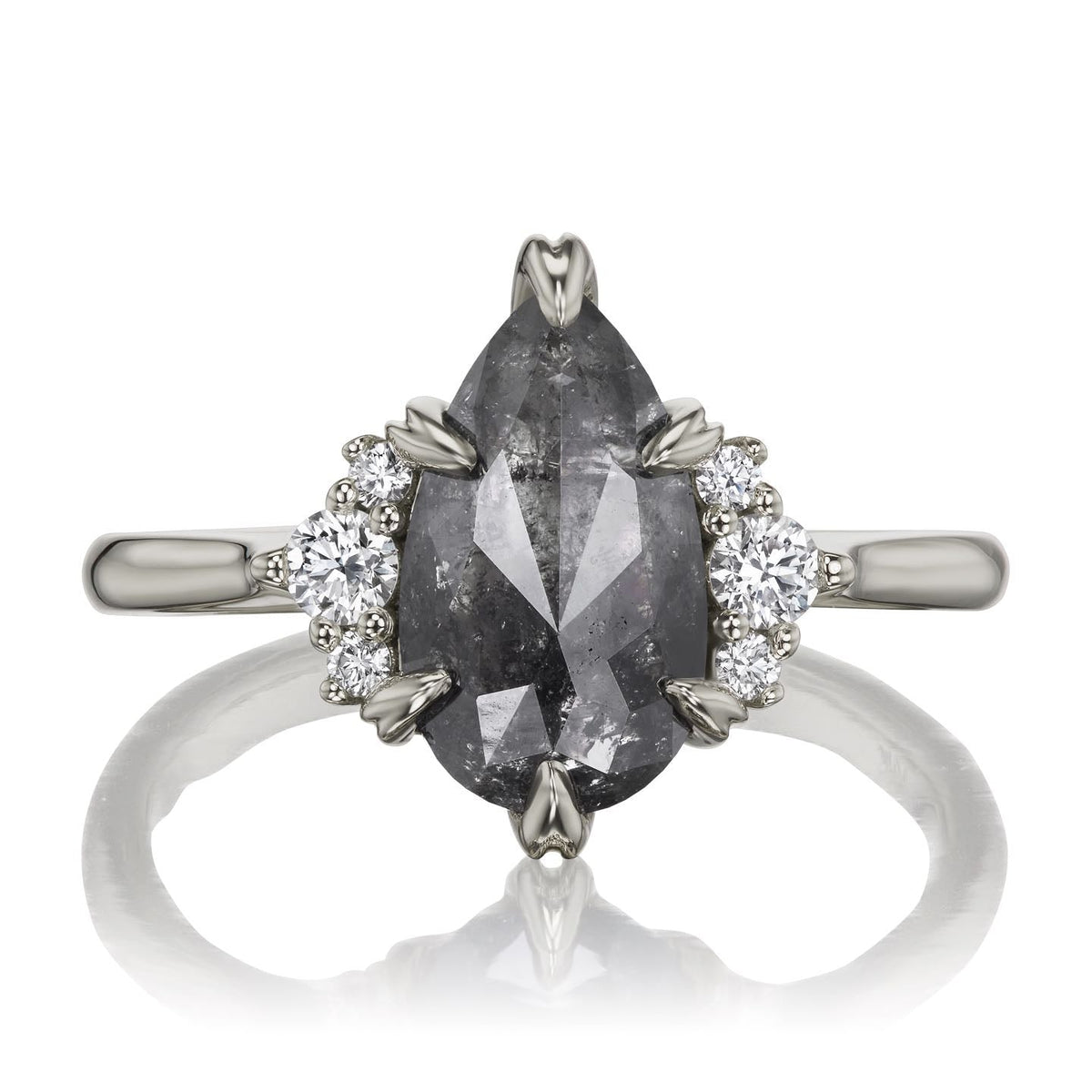 DEMI・Pear Rose Cut Salt + Pepper Diamond Center, Diamond Accents (1.42ctw)
