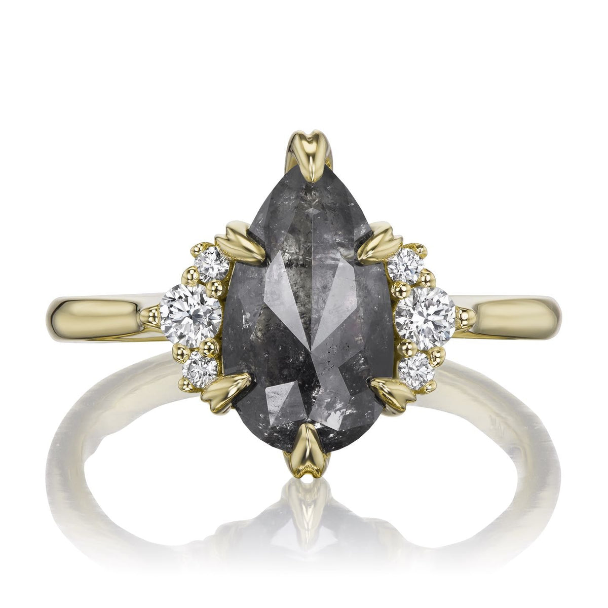 DEMI・Pear Rose Cut Salt + Pepper Diamond Center, Diamond Accents (1.42ctw)