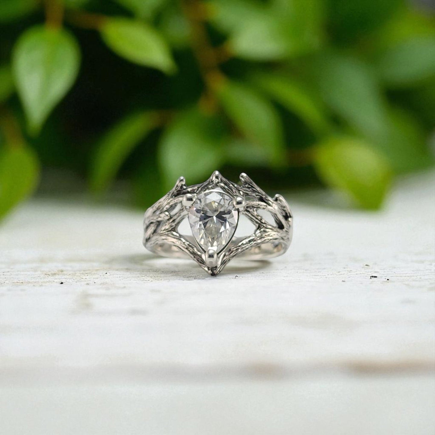 Pear-shaped Moissanite Engagement Ring