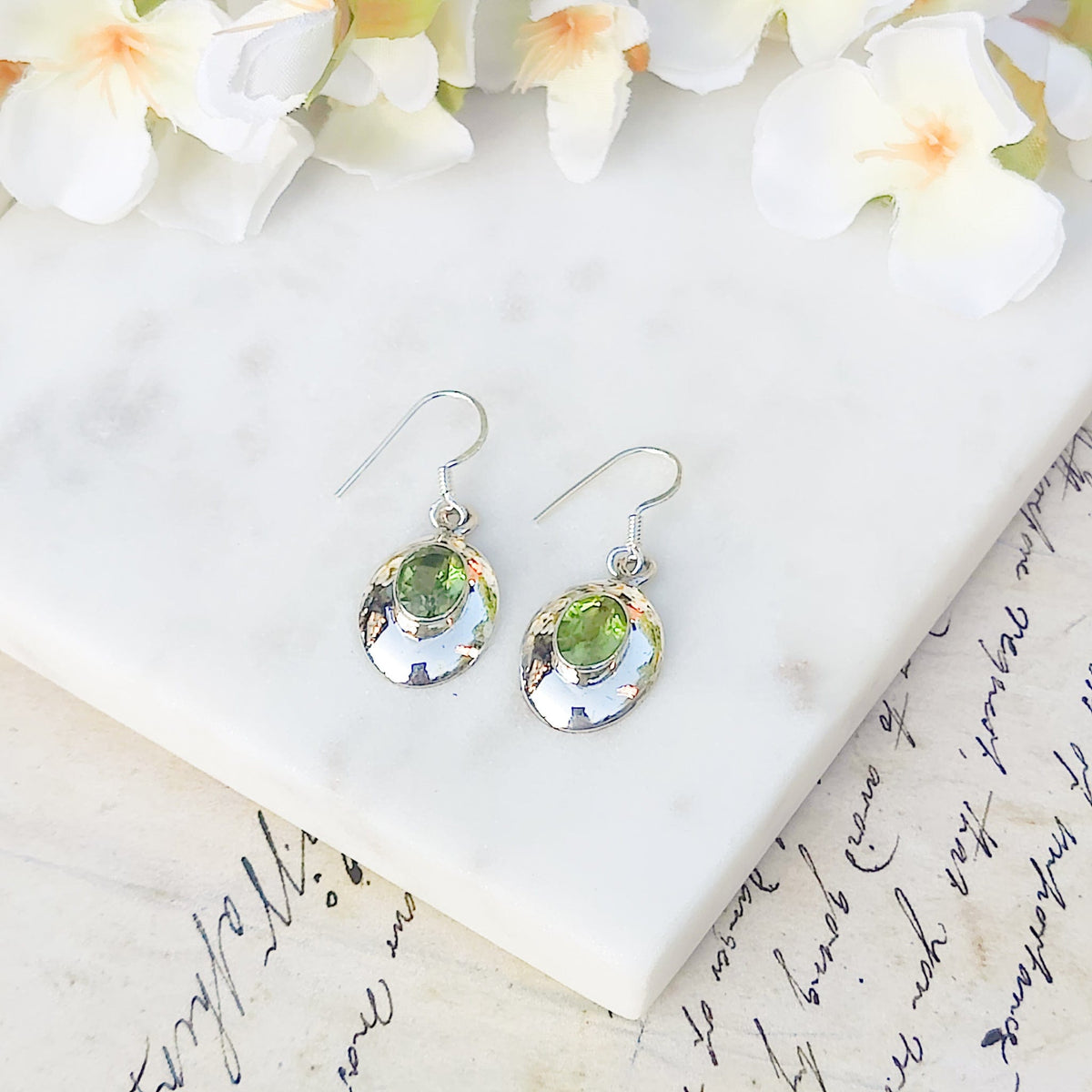 Peridot Dome Earrings | Oval | August Birthstone | Sterling Silver