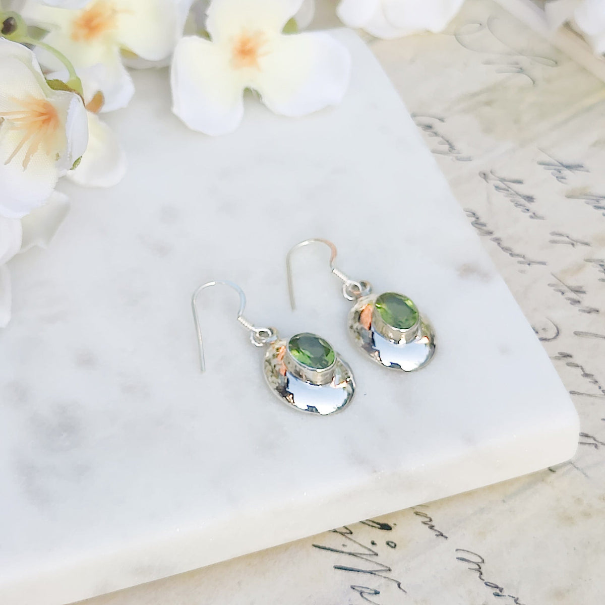 Peridot Dome Earrings | Oval | August Birthstone | Sterling Silver