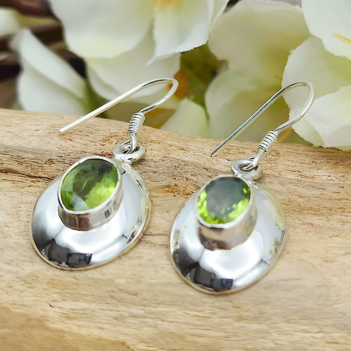 Peridot Dome Earrings | Oval | August Birthstone | Sterling Silver