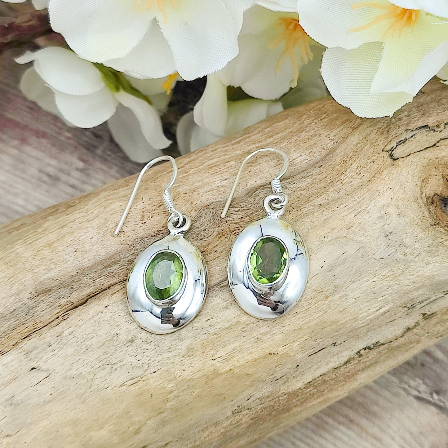 Peridot Dome Earrings | Oval | August Birthstone | Sterling Silver