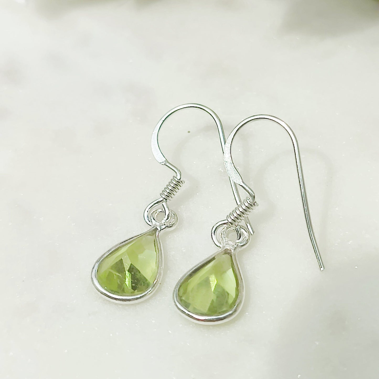 Peridot Drop Earrings | Pear | 16th Anniversary gift | Sterling Silver