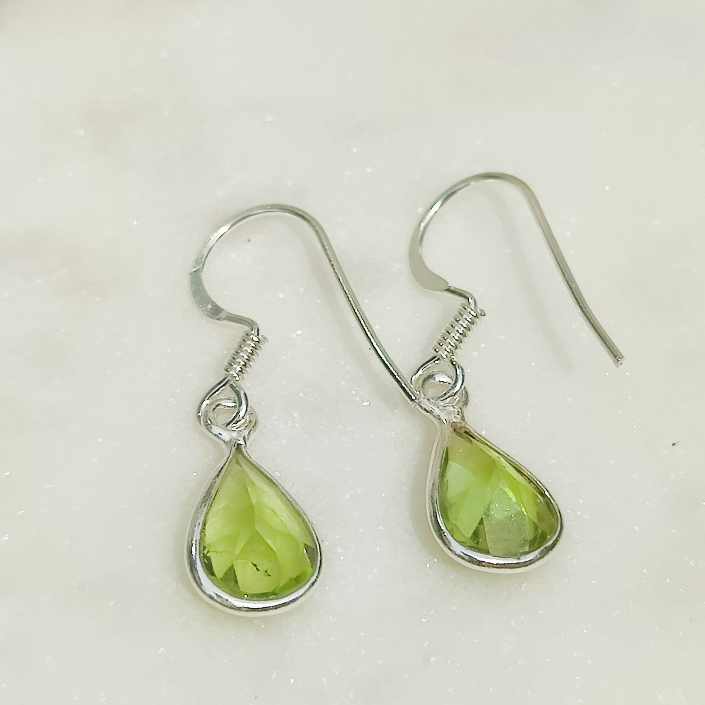 Peridot Drop Earrings | Pear | 16th Anniversary gift | Sterling Silver