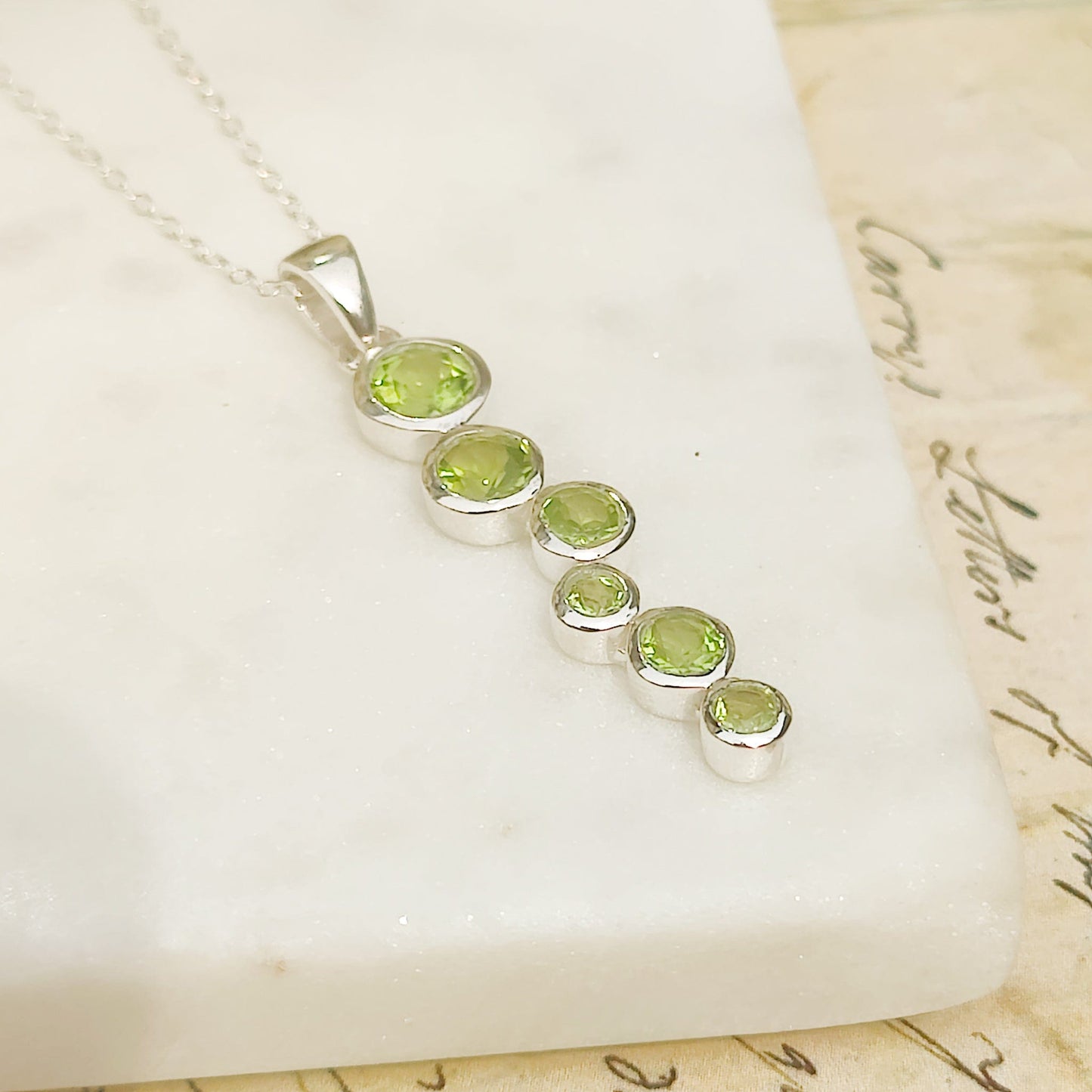 Peridot Gemstone Pendant | 6 stones | August Birthstone | Sterling Silver