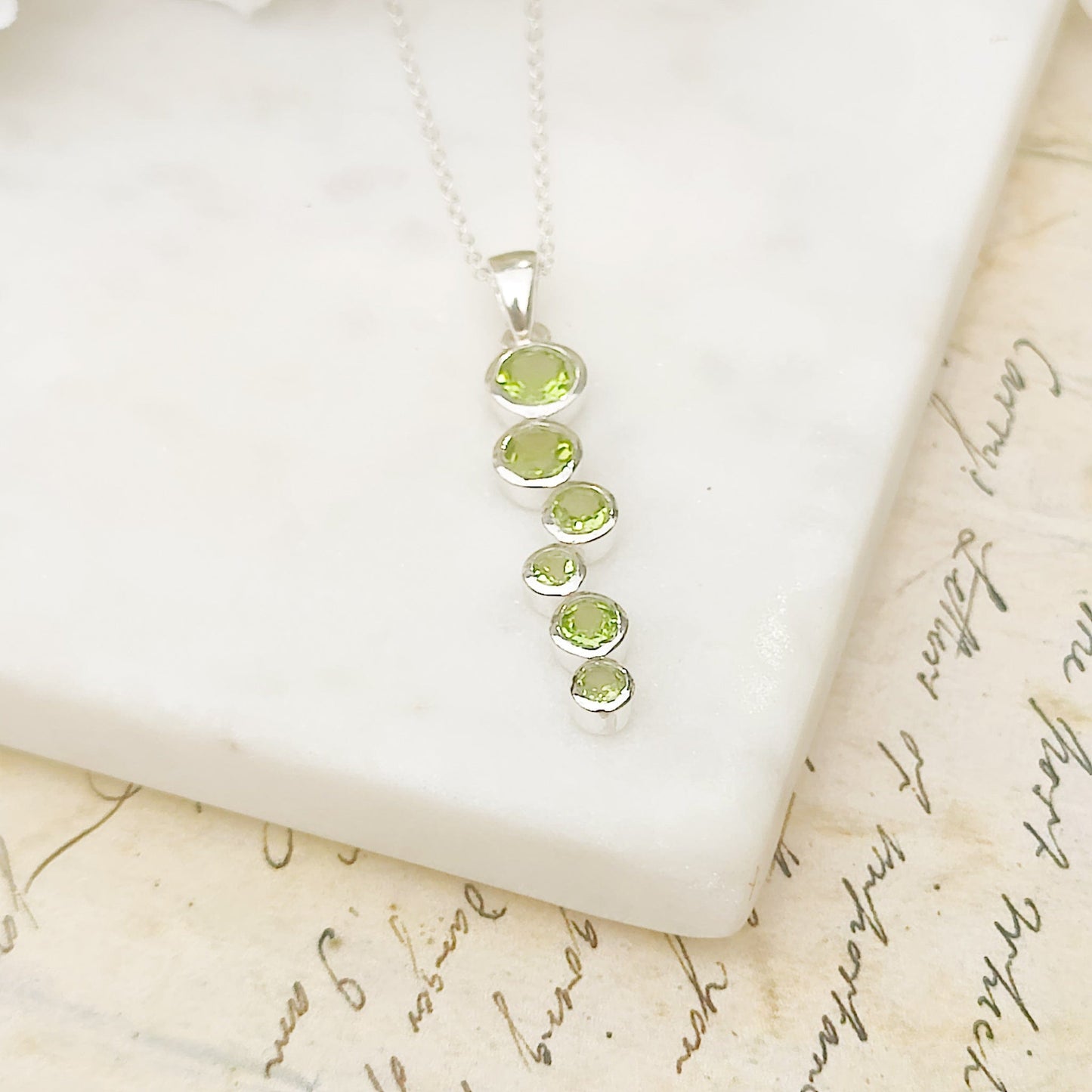 Peridot Gemstone Pendant | 6 stones | August Birthstone | Sterling Silver