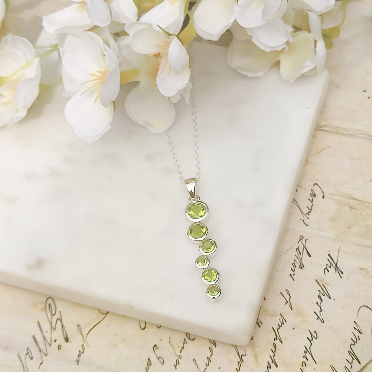 Peridot Gemstone Pendant | 6 stones | August Birthstone | Sterling Silver