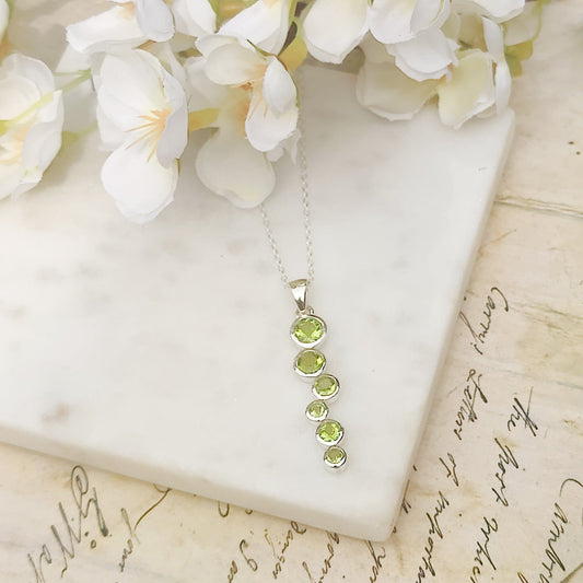 Peridot Gemstone Pendant | 6 stones | August Birthstone | Sterling Silver