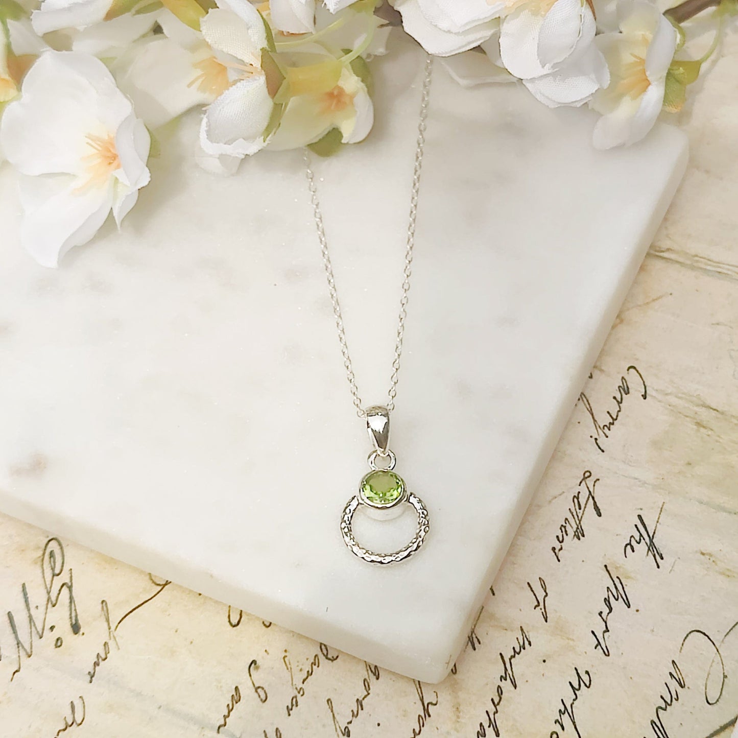 Peridot Gemstone Pendant | Hoop | 16th Anniversary | Sterling Silver