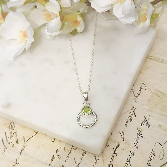 Peridot Gemstone Pendant | Hoop | 16th Anniversary | Sterling Silver