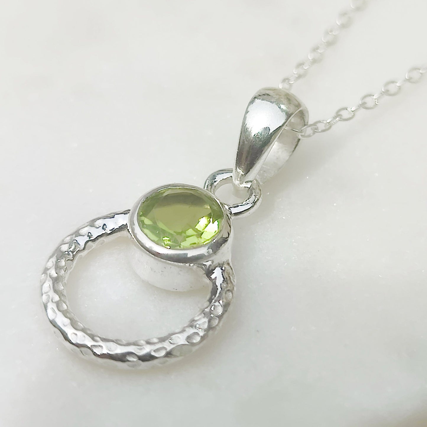 Peridot Gemstone Pendant | Hoop | 16th Anniversary | Sterling Silver