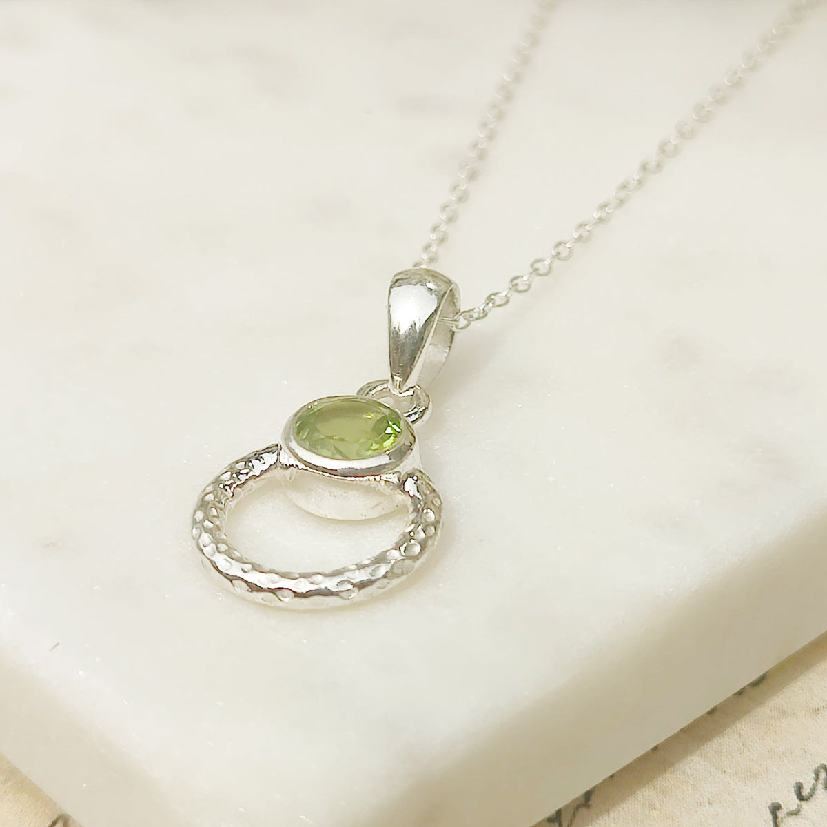Peridot Gemstone Pendant | Hoop | 16th Anniversary | Sterling Silver