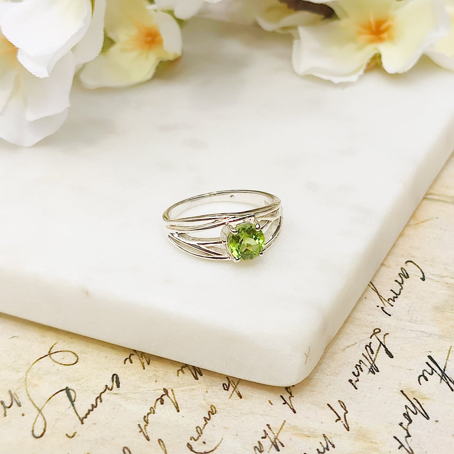 Peridot Gemstone Ring | August Birthstone | Sterling Silver