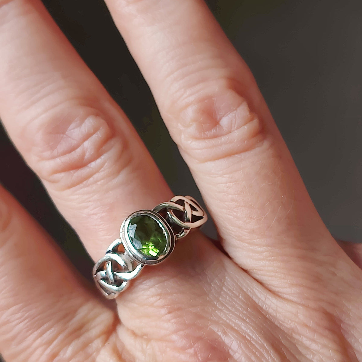 Peridot Gemstone Ring | Celtic Band | August Birthstone | Sterling Silver