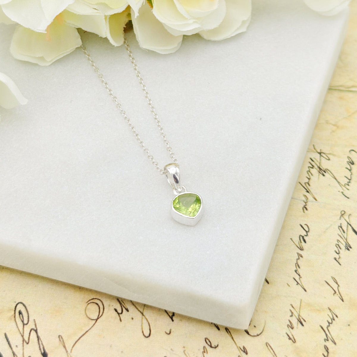 Peridot Pendant | 10mm Heart | August Birthstone | Sterling Silver