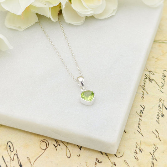 Peridot Pendant | 10mm Heart | August Birthstone | Sterling Silver