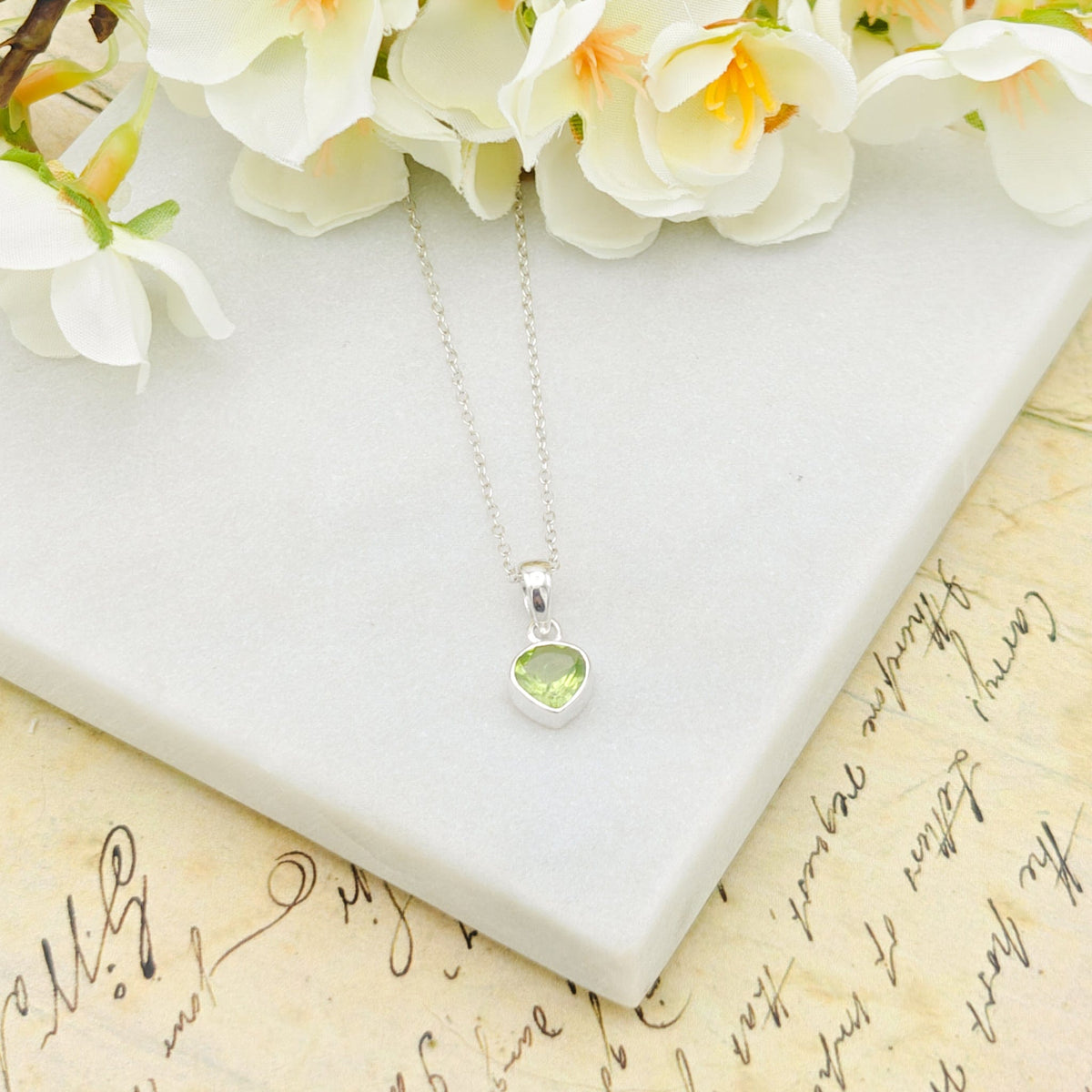 Peridot Pendant | 10mm Heart | August Birthstone | Sterling Silver