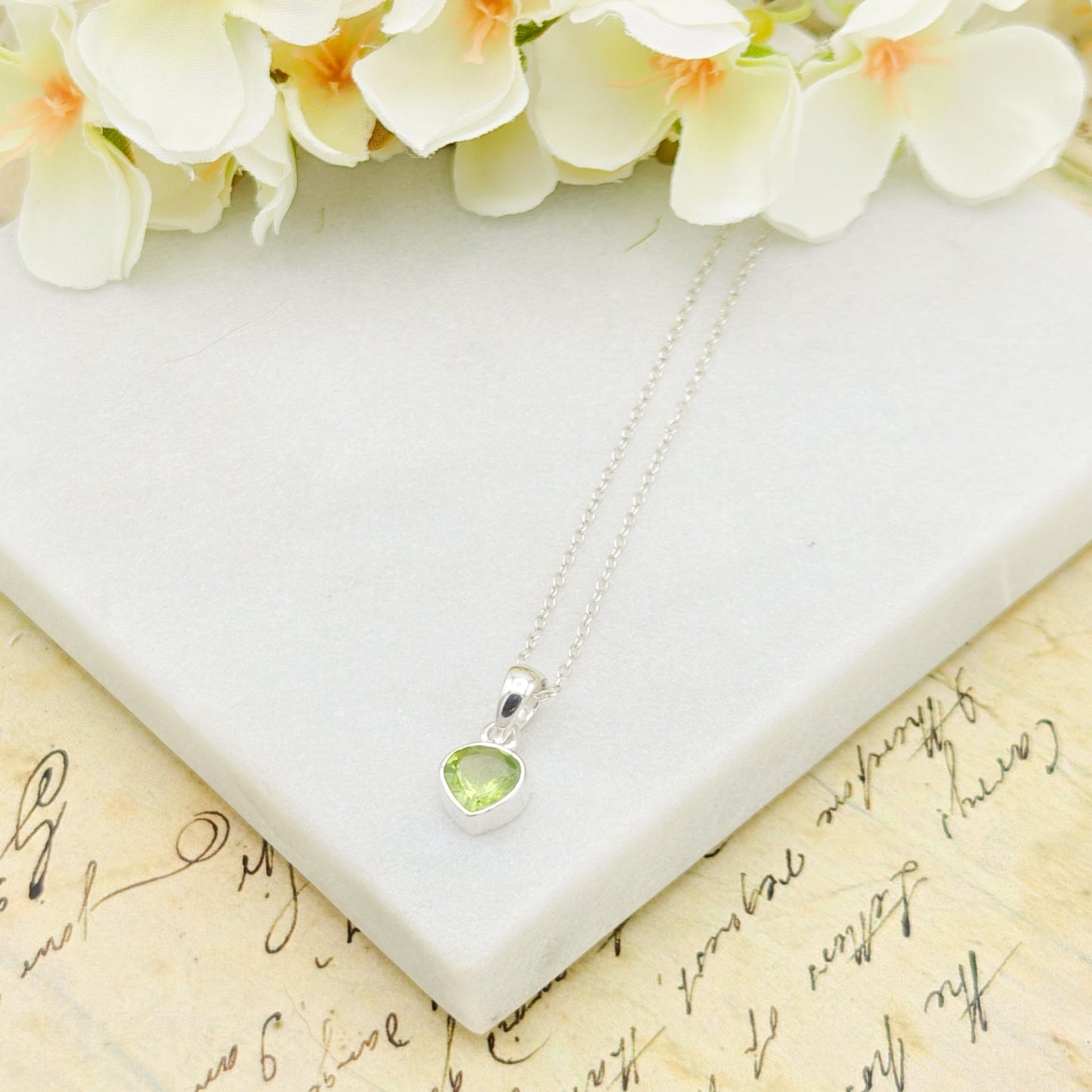 Peridot Pendant | 10mm Heart | August Birthstone | Sterling Silver