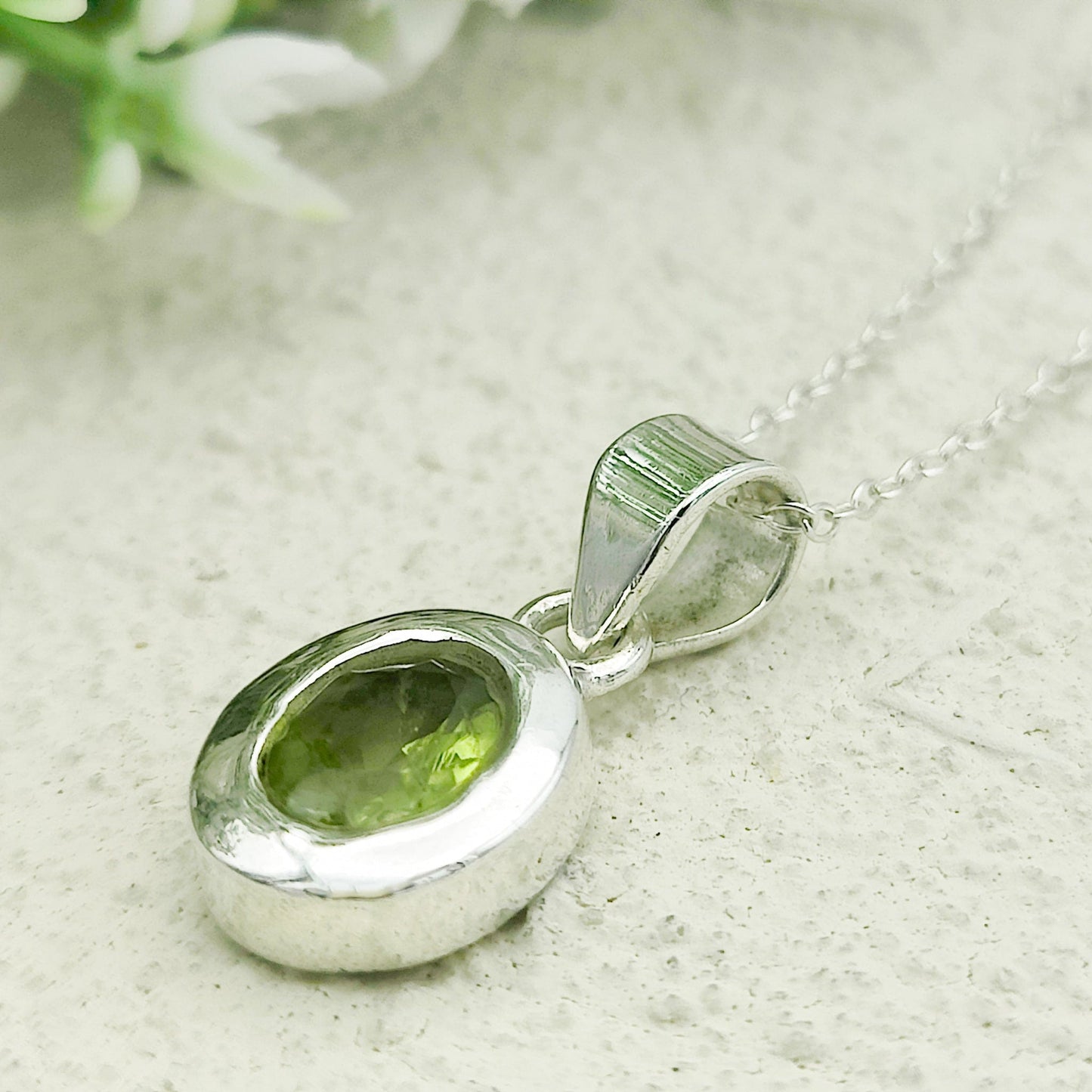 Peridot Pendant | 12mm Oval | August Birthstone | Sterling Silver