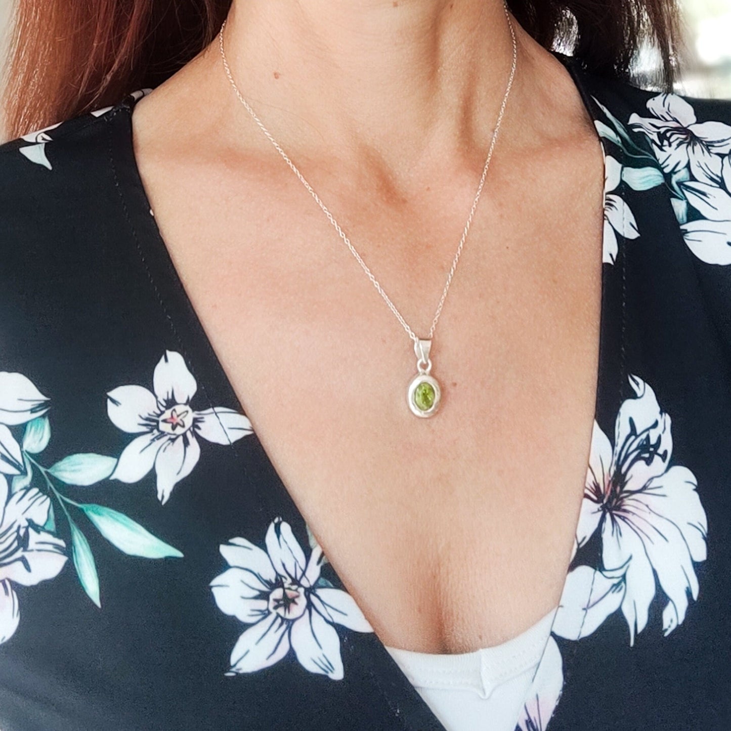 Peridot Pendant | 12mm Oval | August Birthstone | Sterling Silver