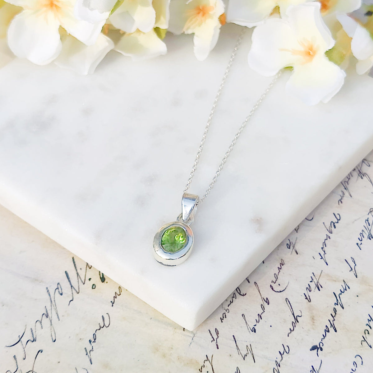 Peridot Pendant | 12mm Oval | August Birthstone | Sterling Silver