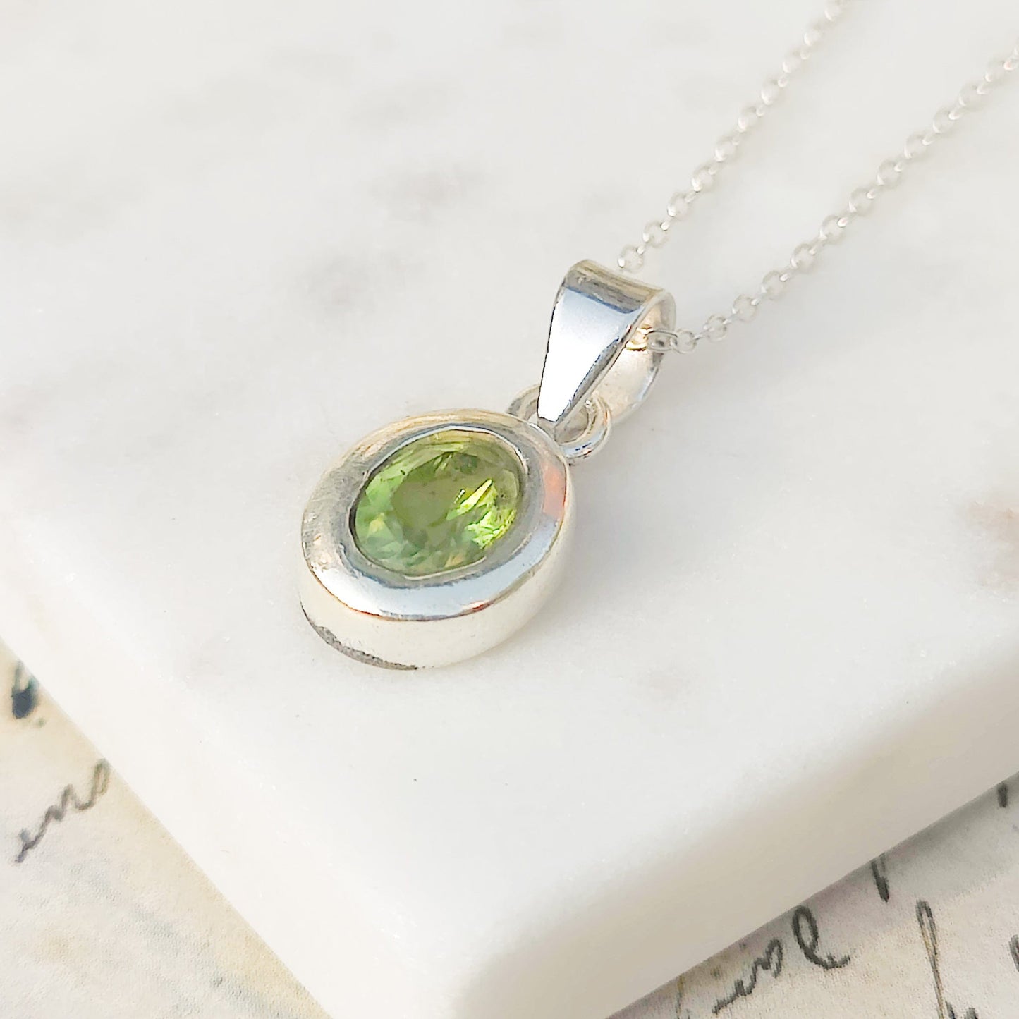 Peridot Pendant | 12mm Oval | August Birthstone | Sterling Silver