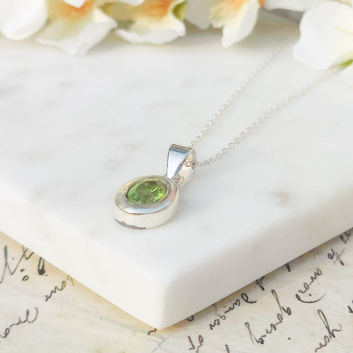 Peridot Pendant | 12mm Oval | August Birthstone | Sterling Silver