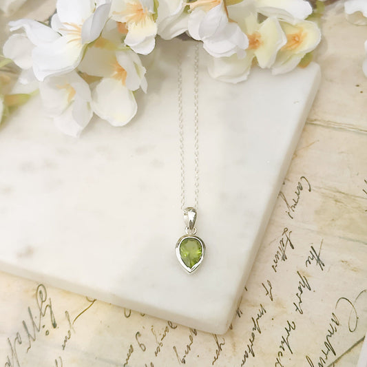 Peridot Pendant | 12mm Teardrop | August Birthstone | Sterling Silver
