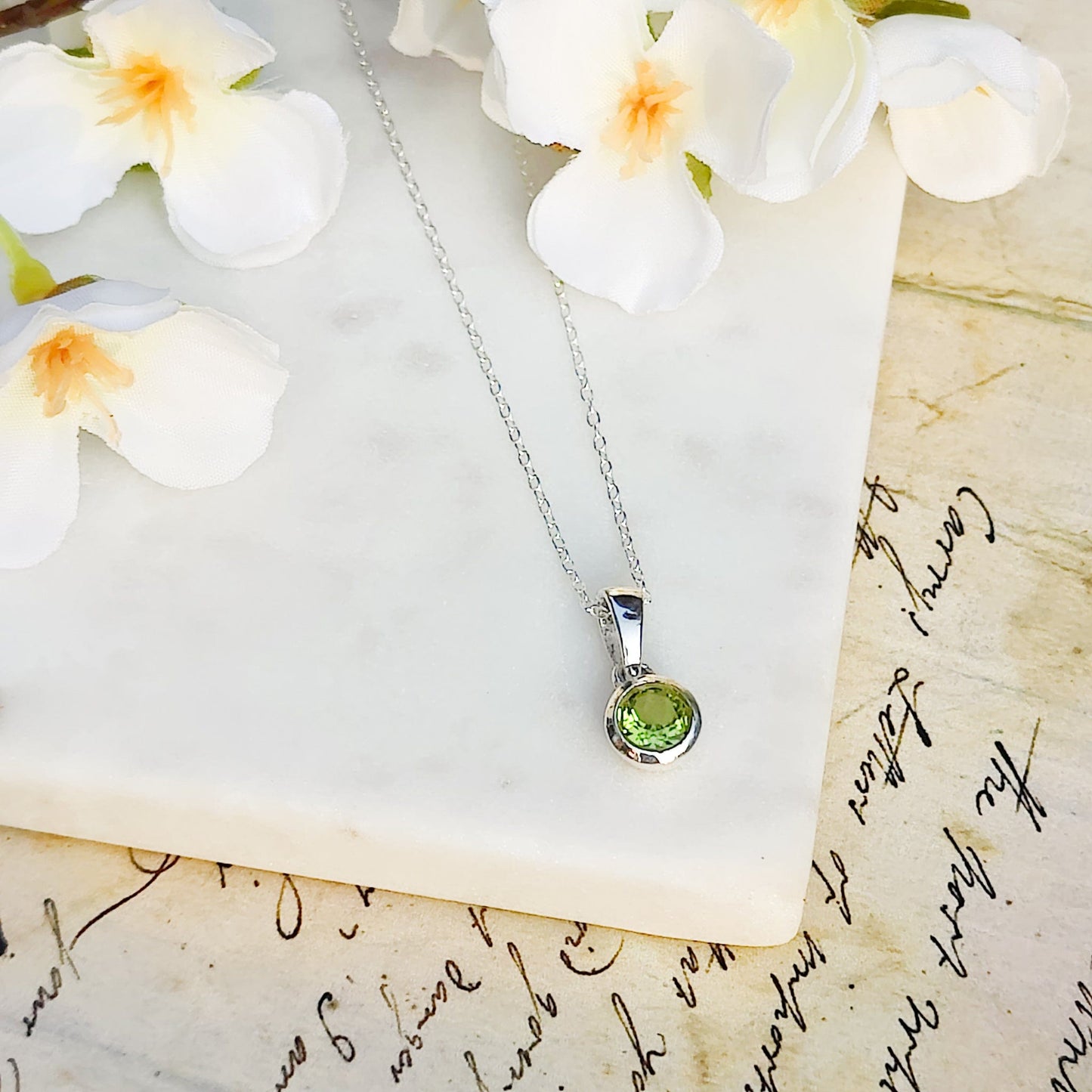 Peridot Pendant | 16th Wedding Anniversary | August Birthstone | Sterling Silver